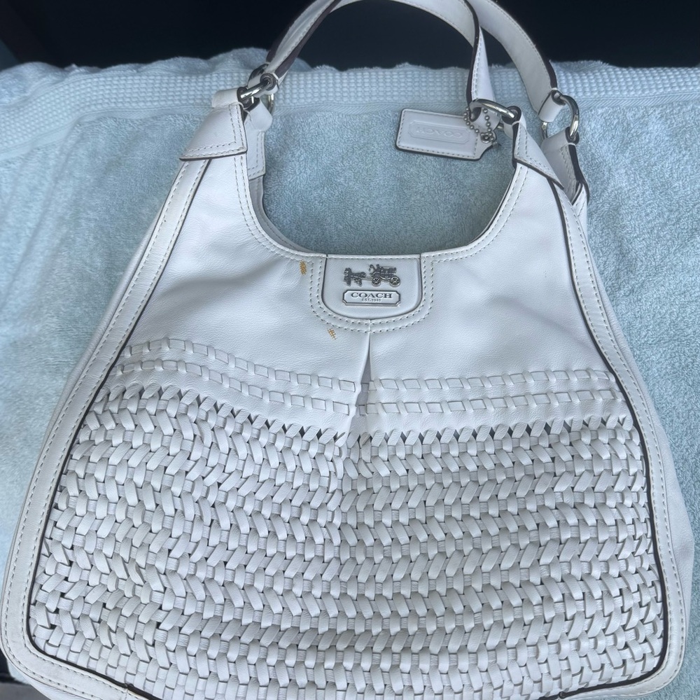 Coach Woven Leather Tote Bag White